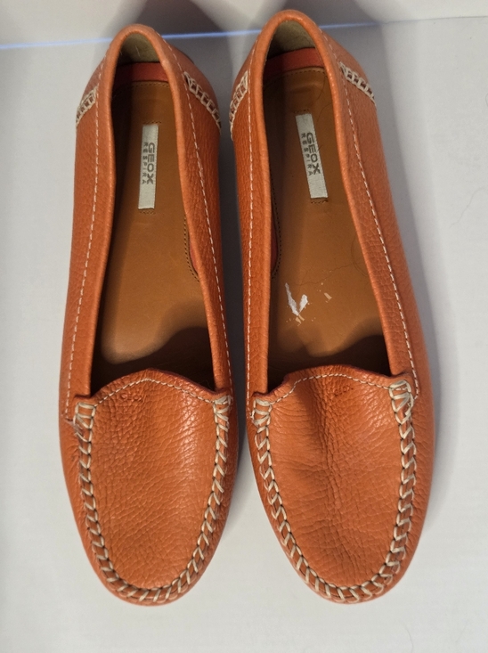 Geox Respira Orange Leather Loafers Italian Comfort Driving Flats  EU38.5/US8 - Picture 5 of 9